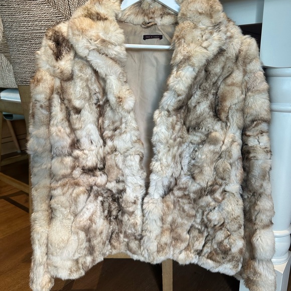 Jackets & Blazers - Luxurious Vintage Fur Coat in Cream and Brown 100% Rabbit Fur. Women’s Small